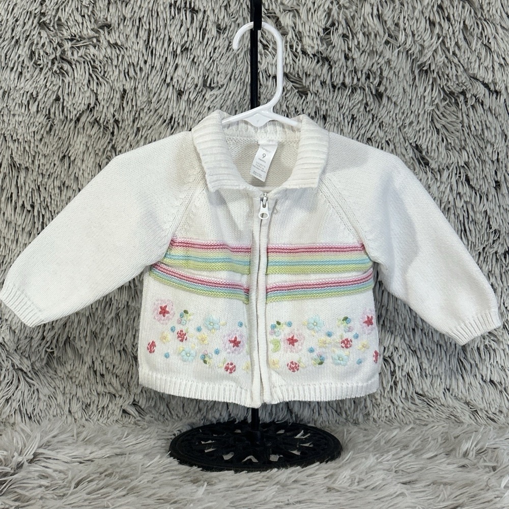 Baby Girl Carter's 9 Month Embroidery Pastel Colorful Cottage Floral Sweater Vtg